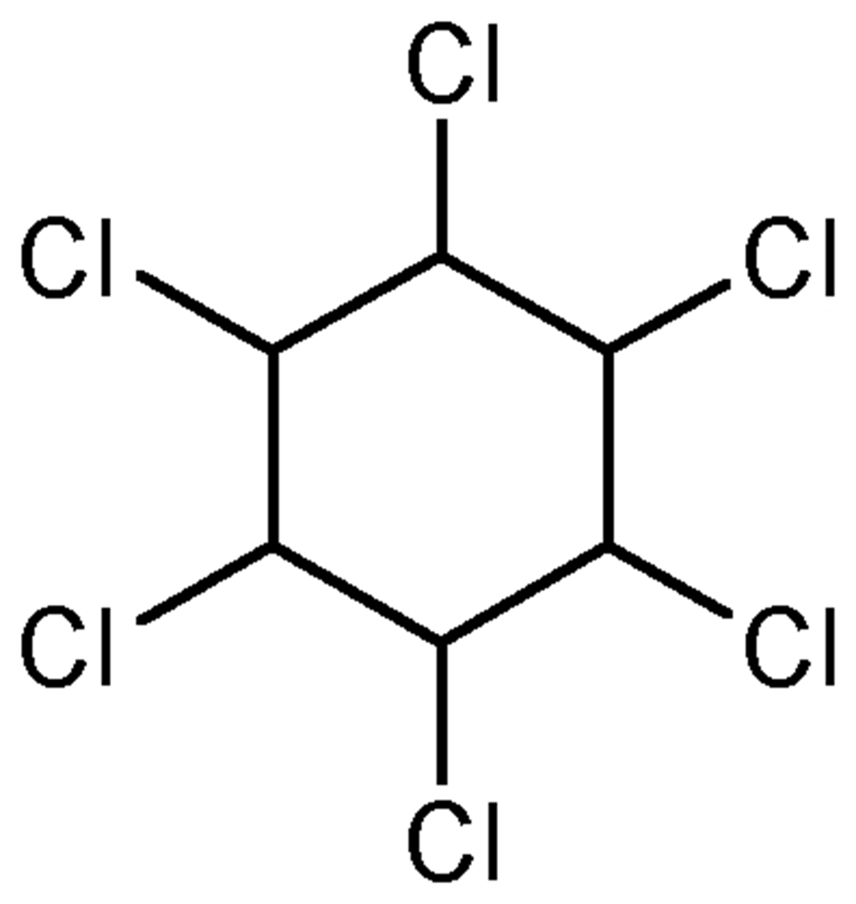 Picture of BHC alpha isomer ; 1.2.3.4.5.6-Hexachlorocyclohexane [a-isomer]; alpha-Hexachlorocyclohexane; alpha-Benzenehexachloride; a-BHC; alpha-BHC; alpha-HCH; PS-692; F102