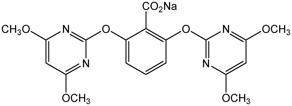 Picture of Bispyribac Sodium ; Nominee®; Sodium 2;6-bis(4;6-dimethoxypyrimidin-2-yloxy); PS-2246