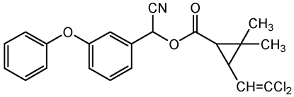 Cypermethrin ; ()(a)-Cyano-3-phenoxybenzyl() cis;trans-3-(2.2-dichlorovinyl; Ammo®; Barricide®; Cymbush; Cyperkill; Flocord®; Imperator; Kafil Super; PS-1068