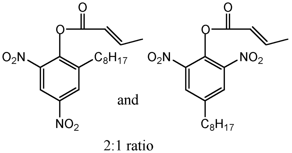 Picture of Dinocap ; 2;4-Dinitro-6-octylphenyl crotonate:2;6-Dinitro-4-octylphenyl cr; Isocothane®; Karathane®; Mildex®; Crotothane®; PS-27; F2109