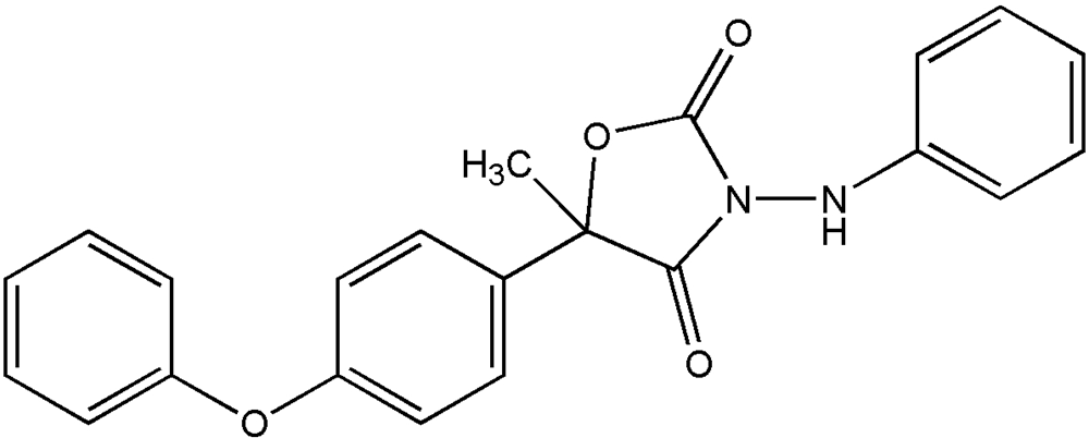 Picture of Famoxadone ; 3-Anilino-5-methyl-5-(4-phenoxyphenyl)-1;3-oxazolidine-2;4-dione; PS2259