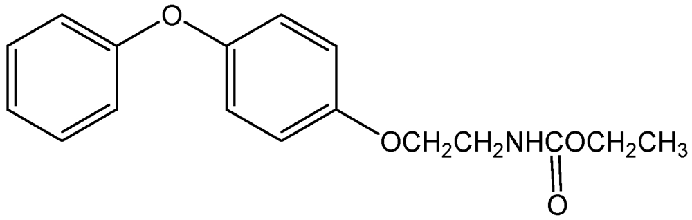 Picture of Fenoxycarb ; Insegar®; Logic®; Pictyl®; Varikill®; Torus®; Precision®; Ethyl (2-(4-phenoxyphenoxy)ethyl)carbamate; (2-(4-Phenoxyphenoxy)ethyl)carbamic acid ethyl ester; Comply®; PS-2174