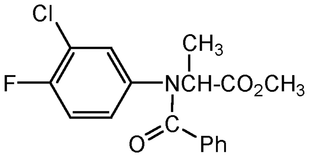 Picture of Flamprop-methyl ; Mataven®; Methyl N-benzoyl-N-(3-chloro-4-fluorophenyl)-Dlananinate; PS-2038