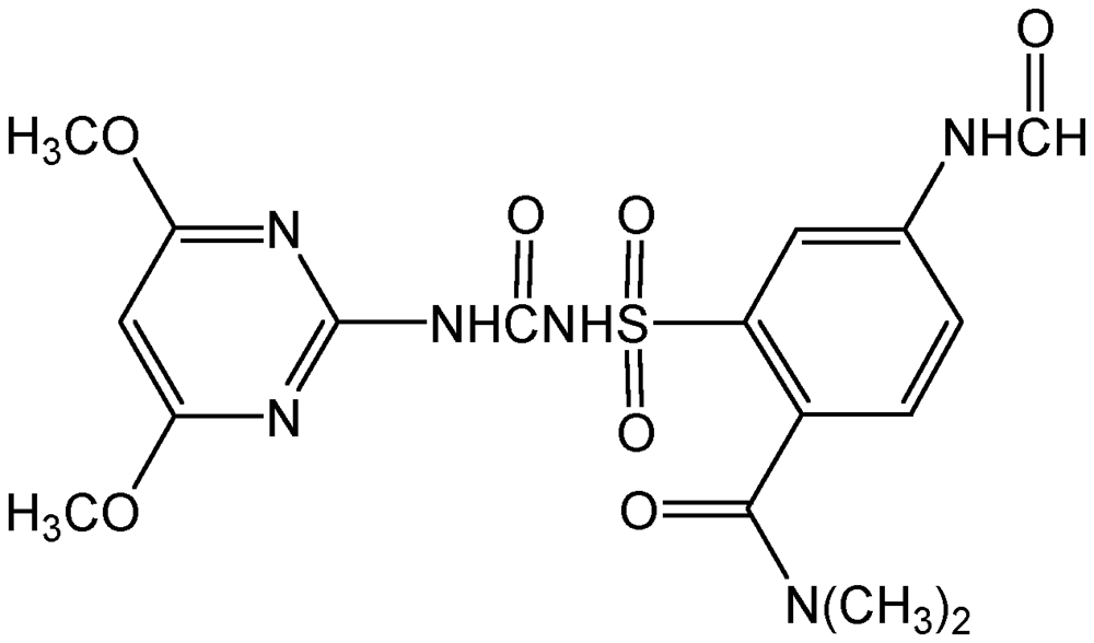 Picture of Foramsulfuron ; 2-[[[[(4;6-Dimethoxy-2-pyrimidinyl)amino]carbonyl]amino]sulfonyl; 1-(4;6-Dimethoxypyrimidin-2-yl)-3-; PS-2232