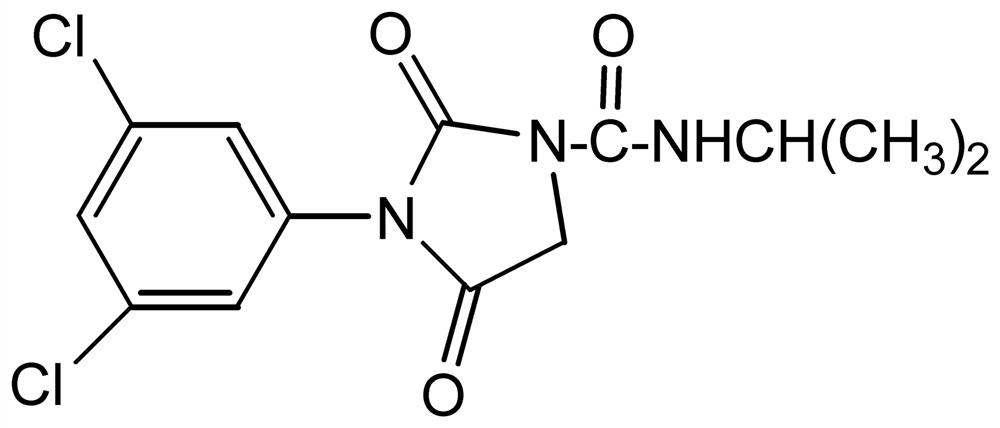 Picture of Iprodione ; 1-Isopropylcarbamoyl-3(3.5-dichlorophenyl)-hydantoin;  Rovral®; Glycophene; Chipco 26019; PS-1052
