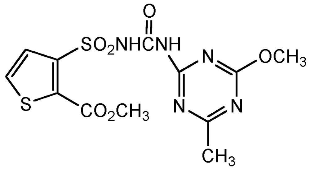 Picture of Pinnacle  ; Methyl 3-(4-methoxy-6-methyl-1;3;5-triazin-2-yl-carbamoyl)sulfam; Pinnacle®; Thifensulfuron-methyl; Methyl 3-[[[[(4-methoxy-6-methyl-1;3;5-triazin-2-yl)amino]carbon; PS-2011