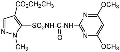 Pyrazosulfuron-ethyl ; Acord®; Agreen®; Sirius®; Ethyl 5-(4;6-dimethoxypyrimidin-2-ylcarbamoylsulfamoyl)-1-methyl; PS-2105