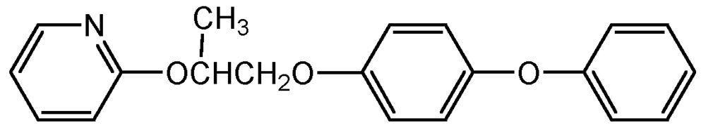 Picture of Pyriproxyfen ; Admiral®; Knack®; Adeal®; Atominal®; Epingle®; Juvinal®;; Lano®; Nemesis®; 4-Phenoxyphenyl(RS)-2-(2-pyridyloxy)propyl ether; PS-2110