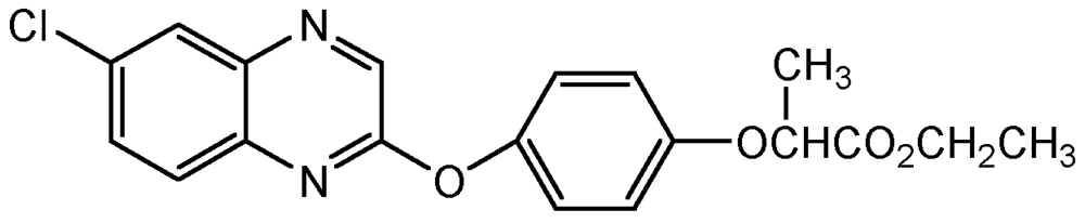 Picture of Quizalofop ethyl ; Ethyl-2-[4-[(6-chloro-2-quinoxalinyl)oxyl]-phenoxy]propionate; Quizalofop ethyl; Assure Weed Killer®; PS-1080