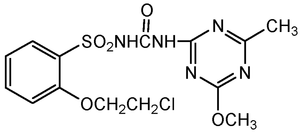 Picture of Triasulfuron ; 1-[2-(2-Chloroethoxy)phenylsulfonyl]-3-(4-methoxy-6-methyl)-1;3;; Logran®; Amber®; PS-2042