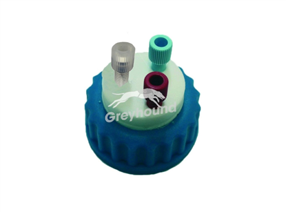Smart Healthy Cap GL45 with 2 Universal connectors (1/8" to 1/16") and 1 air check valve for amines and strong polar solvent vapors