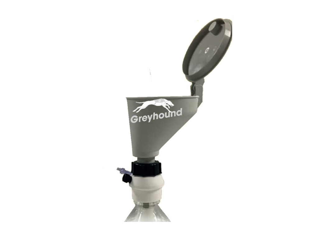 Picture of Smart Healthy Cap funnel with hinged lid for GL45 Duran bottle with 1 conector (3/16") and 1 air check valve