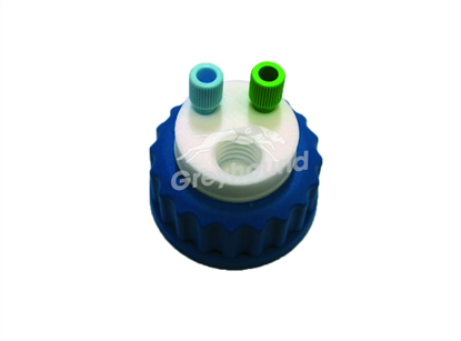 Smart Waste Cap GL45 with 2 Universal connectors (1/8" to 1/16") and 1 charcoal cartridge filter port 