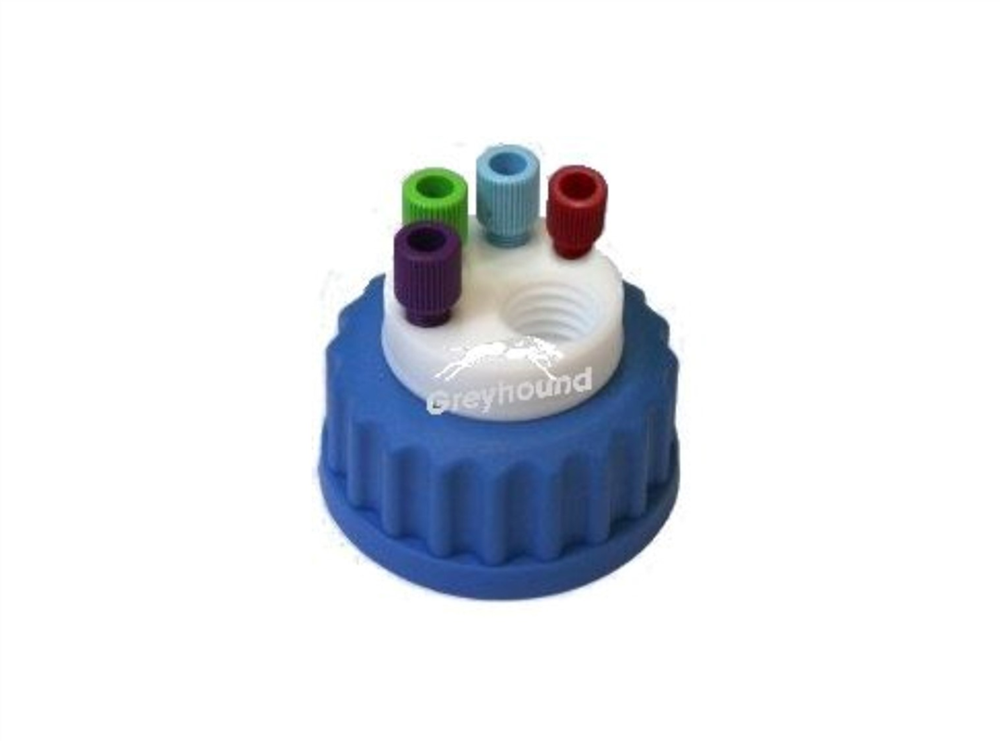 Picture of Smart Waste Cap GL45 with 4 Universal connectors (1/8" to 1/16") and 1 charcoal cartridge filter port