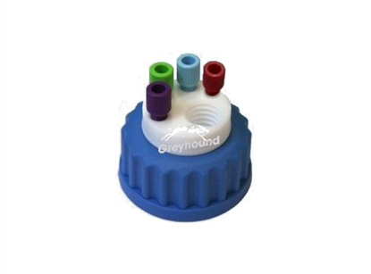 Smart Waste Cap GL45 with 4 Universal connectors (1/8" to 1/16") and 1 charcoal cartridge filter port
