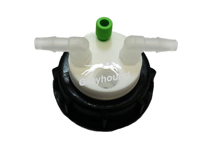 Smart Waste Cap S55 with 1 Universal connector (1/8" to 1/16"), 2 barbed tube fittings (6-9 mm) and 1 charcoal cartridge filter port