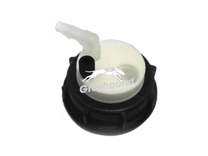 Smart Waste Cap S60 with 1 Universal connector (1/8" to 1/16"), 1 barbed tube fitting (6-9 mm) and 1 charcoal cartridge filter port 