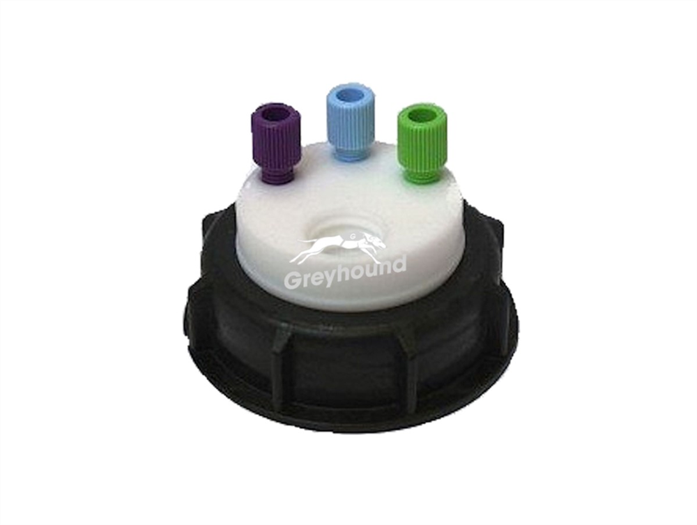 Picture of Smart Waste Cap S60 with 3 Universal connectors (1/8" to 1/16") and 1 charcoal cartridge filter port