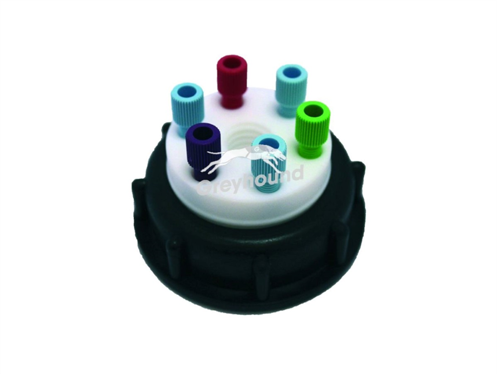 Picture of Smart Waste Cap S60 with 6 Universal connectors (1/8" to 1/16") and 1 charcoal cartridge filter port