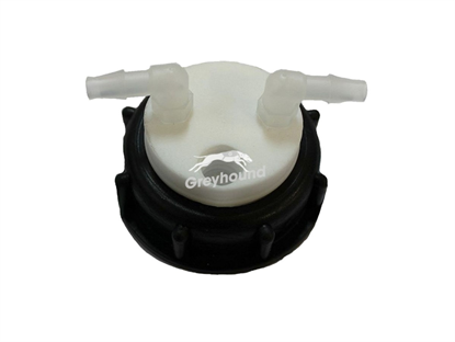 Smart Waste Cap S60 with 2 barbed tube fittings (6-9 mm) and 1 charcoal cartridge filter port