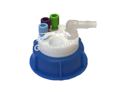 Smart Waste Cap S50 Burkle can with 3 Universal connectors (1/8" to 1/16"), 1 barbed tube fitting (6-9 mm) and 1 charcoal cartridge filter port