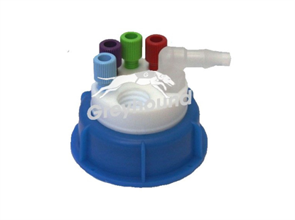 Smart Waste Cap S50 Burkle can with 4 Universal connectors (1/8" to 1/16"), 1 barbed tube fitting (6-9 mm) and 1 charcoal cartridge filter port