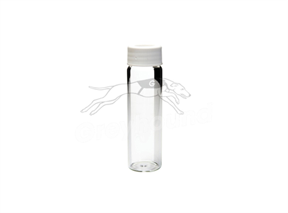40ml TOC <10ppb Certified Clear Glass Vial with 24-414 Open Top Screw Cap, 0.125” PTFE /Silicone Septum and Dust Cap