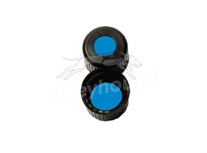 8mm Open Top Screw Cap - Black, with Prefitted Blue Silicone/PTFE Liner, 1.2mm thick