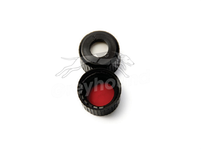 8mm Open Top Screw Cap - Black, with Prefitted Silicone/PTFE Liner, 1.3mm thick