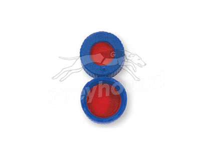 9mm Open Top Screw Cap - Blue, with PTFE/Silicone/PTFE Liner, 1mm thick