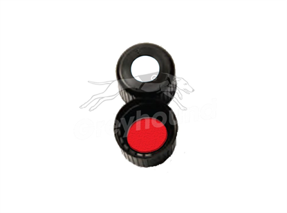 9mm Open Top Screw Cap - Black, with Bonded Silicone/PTFE Liner 1mm thick