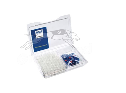 2mL Screw Top Wide Neck Vial and Cap Combination Pack - Clear Glass with Write-on Patch and 9mm Open Blue Cap with White Silicone/Red PTFE Liner.   For Varian LC