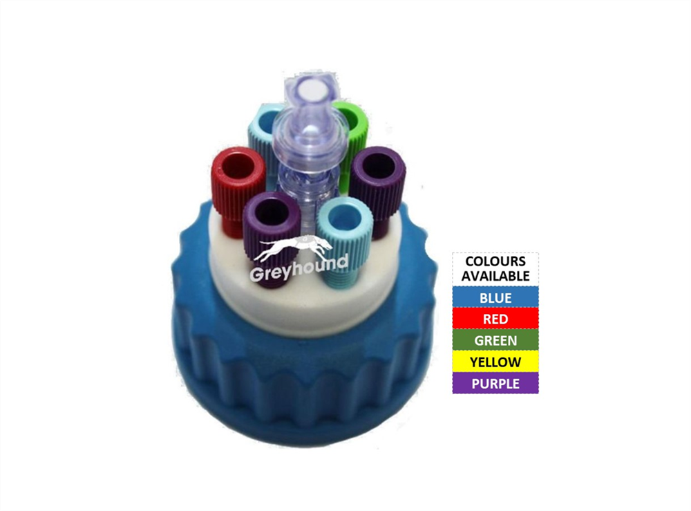 Picture of Smart Healthy Cap - Purple, GL45 with 6 Universal connectors (1/8" to 1/16") and 1 air check valve