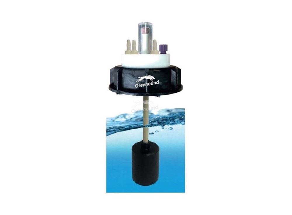 Picture of Smart Waste Cap S55 with 1 Universal connector (1/8" to 1/16"), 3 barbed tube fittings, 1 level indicator and 1 charcoal cartridge filter port