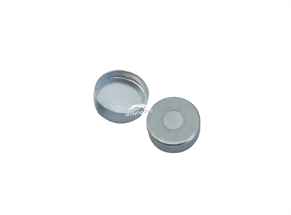 20mm Magnetic Crimp Cap for SPME, Silver, Open 8mm Hole, with Aluminium Foil/White Silicone Septa, 1.3mm, (Shore A 50)