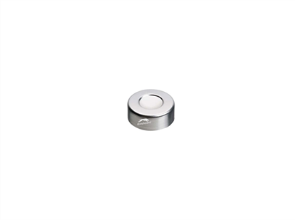 20mm Tin Plate Magnetic Crimp Cap, Silver, Open 8mm Hole with Beige PTFE/White Silicone Septa, 3mm, (Shore A 45)