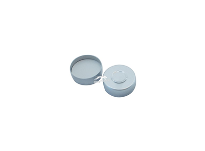 UltraClean 20mm Aluminium Crimp Cap, Silver, Centre Tear Out with Translucent Blue/White PTFE Septa, 3mm, (Shore A 45)