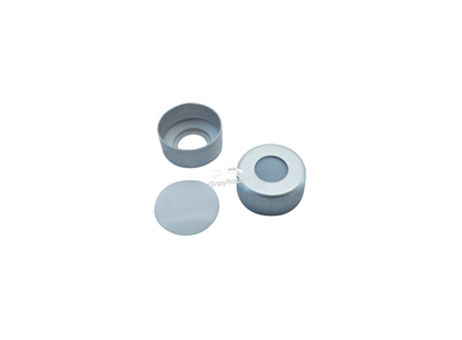 11mm Aluminium Crimp Cap, Silver with PTFE Septa with TPF O-ring, 0.25mm, (Shore A 53)