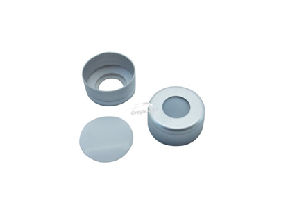 11mm TPF Closure, Aluminium Flanged Crimp Cap, (Silver) 5.5mm hole and PTFE Virginal Septa 0.25mm (sealed by additional TPF O-ring), (Shore A 53)