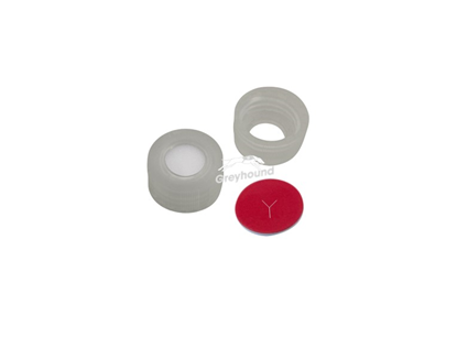 9mm Open Top Screw Cap, Natural with Red PTFE/White Silicone Septa, Y-Slit, (Shore A 55)
