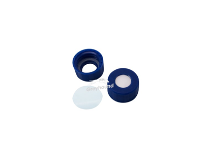 9mm Open Top Screw Cap, Blue with PTFE virginal Septa, 0.20mm, (Sealed by O-ring), (Shore A 53)