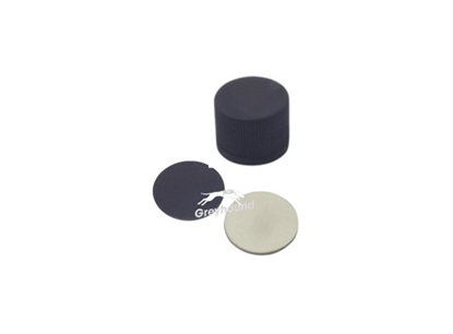 8-425 Black Solid Top Polypropylene Screw Cap with Grey PTFE/Cream Butyl Septa, 1.3mm, (Shore A 55)