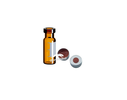 Vial Kit - P/Nos. 60-100143-A + 60-100649  2mL Wide Neck Vial, Crimp Top, Amber Glass with Write-on Graduation Patch + 11mm Aluminium Crimp Cap (Silver) with PTFE/Natural Rubber Septa