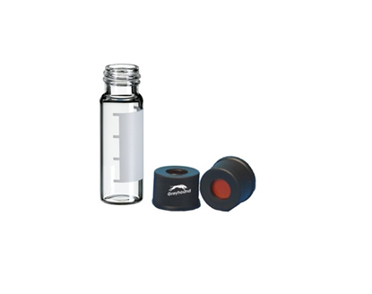 Vial Kit - P/Nos. 60-100166 + 60-101323  4mL Screw Top Vial, Clear Glass with Graduated Write-on Patch + 13-425 Black Open Top Polypropylene Screw Cap with Red PTFE/Red Rubber Septa, 1mm