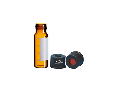 Vial Kit - P/Nos. 60-100166-A + 60-101323  4mL Screw Top Vial, Amber Glass with Graduated Write-on Patch + 13-425 Black Open Top Polypropylene Screw Cap with Red PTFE/Red Rubber Septa, 1mm