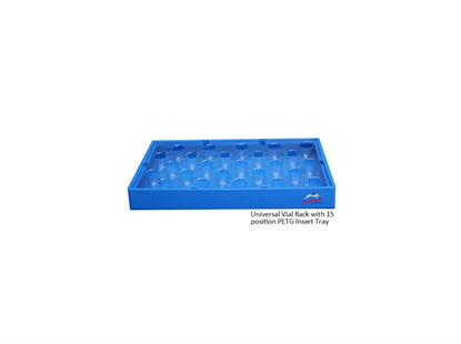 25 Position PETG Insert Tray for Universal Vial Rack, to hold 12mm Tapered, Flat & Round Bottom Vials
