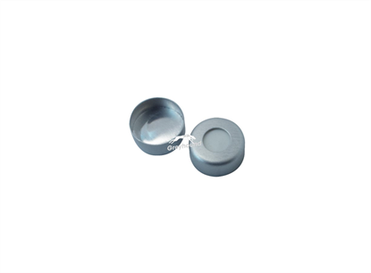 20mm Aluminium Crimp Cap, Silver with Aluminium Foil/White Silicone Septa, 10mm hole, 3mm, (Shore A 50)