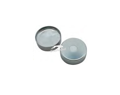 20mm Magnetic Crimp Cap, Silver with Aluminium Foil/White Silicone Septa, 6mm hole, 3mm, (Shore A 50)