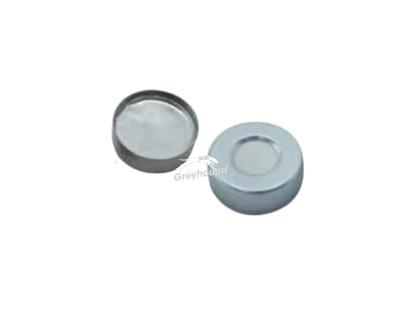20mm Magnetic Crimp Cap, Silver with Aluminium Foil/White Silicone  Septa, 8mm hole, 3mm, (Shore A 50)