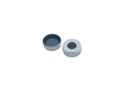 20mm Aluminium Crimp Cap (Silver), Open Hole, with Pre-fitted Pharma-Fix Moulded Grey PTFE/Butyl Septa, 3mm, (Shore A 50)
